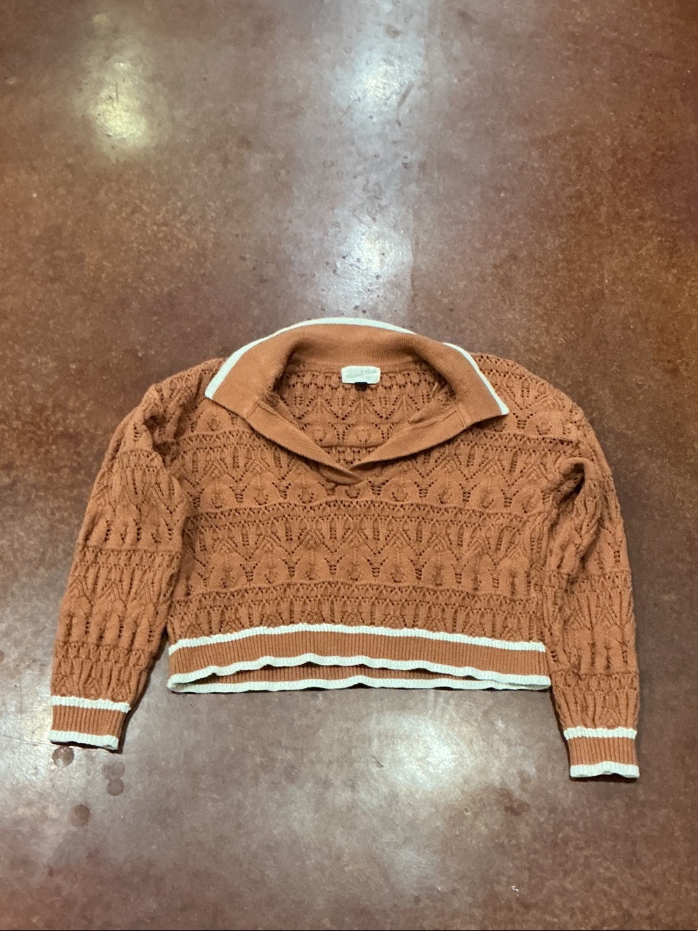 Universal Thread Rust Brown Cropped Cowl Sweater with Cream Trim